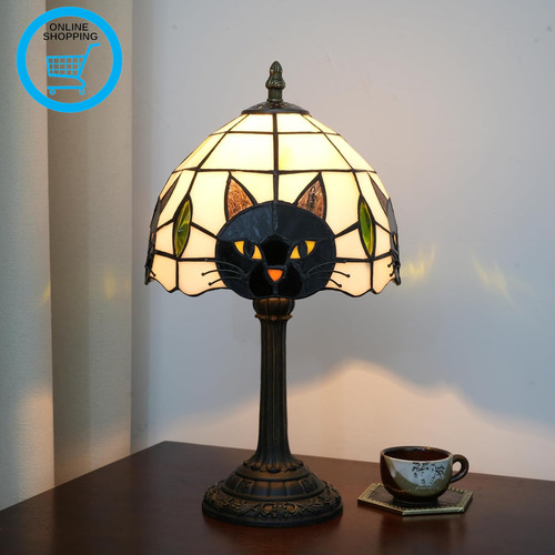 Tiffany style black cat - style,